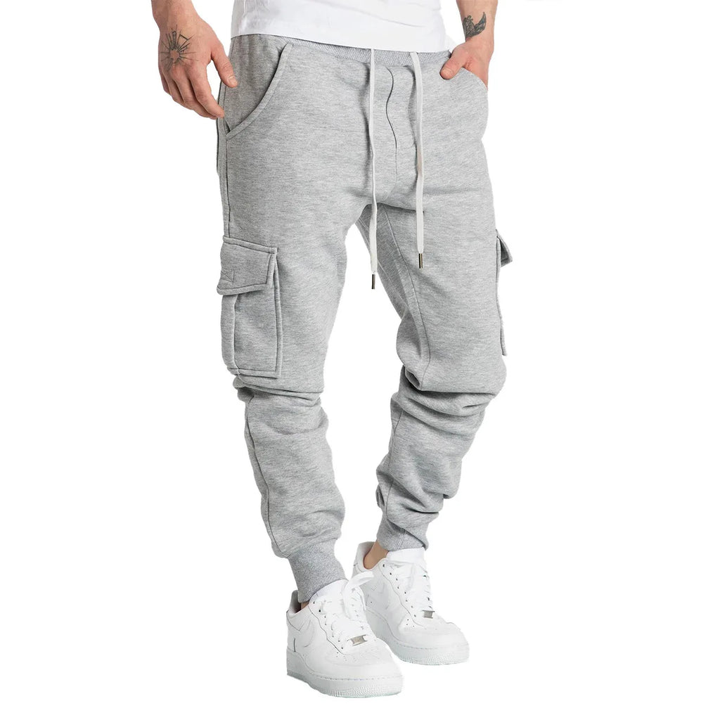 Jogging Homme Coupe Droite Oversize – Pantalon Long à Cordon, Multi-Poches, Sport & Streetwear