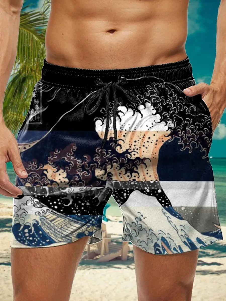Short de Bain Homme Hawaïen Imprimé Floral 3D, Séchage Rapide, Boardshort Fashion .