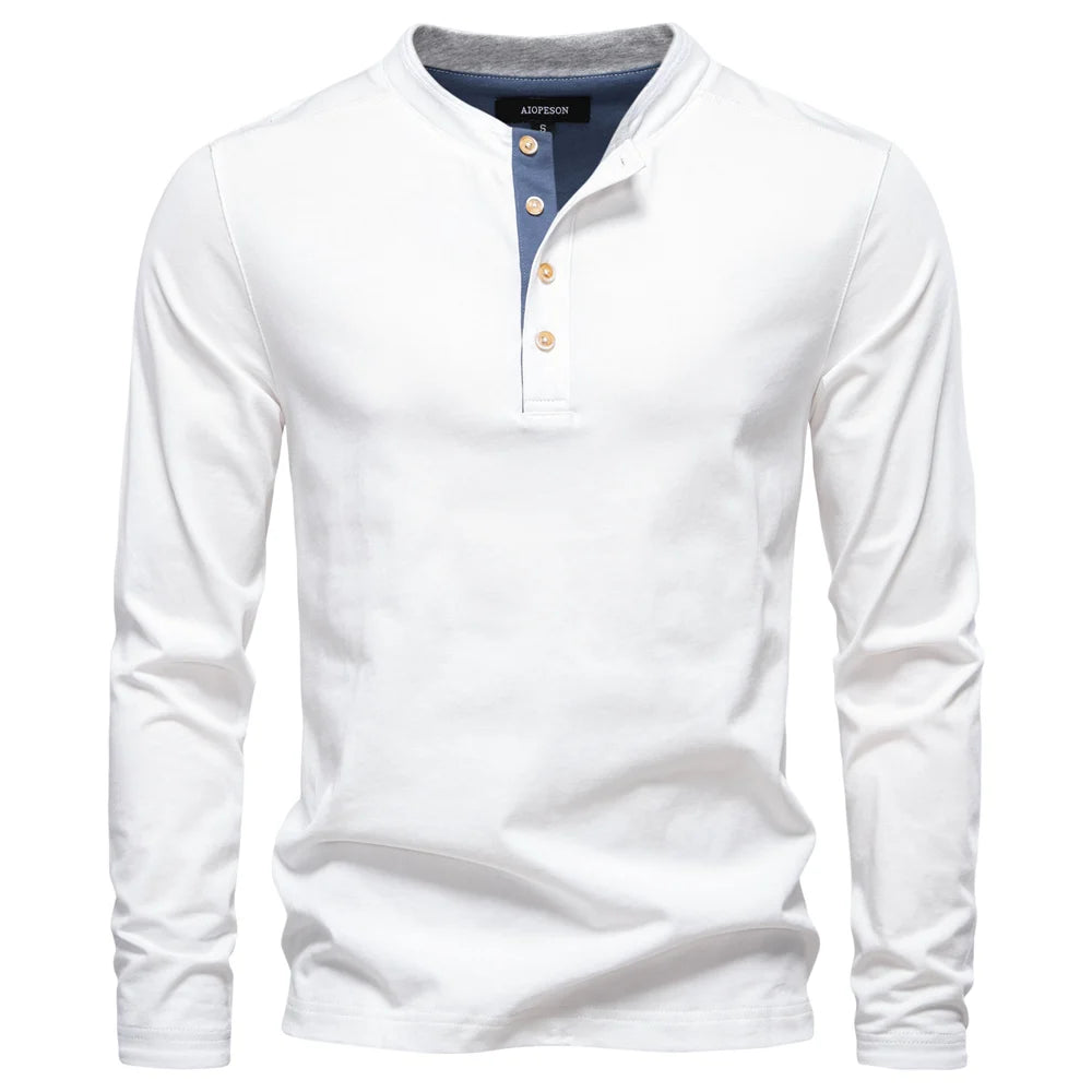 T-shirt Henley Homme Épais – 100% Coton, Manches Longues Thermiques – Col à Boutons, Workwear Automne/Hiver, Haute Durabilité