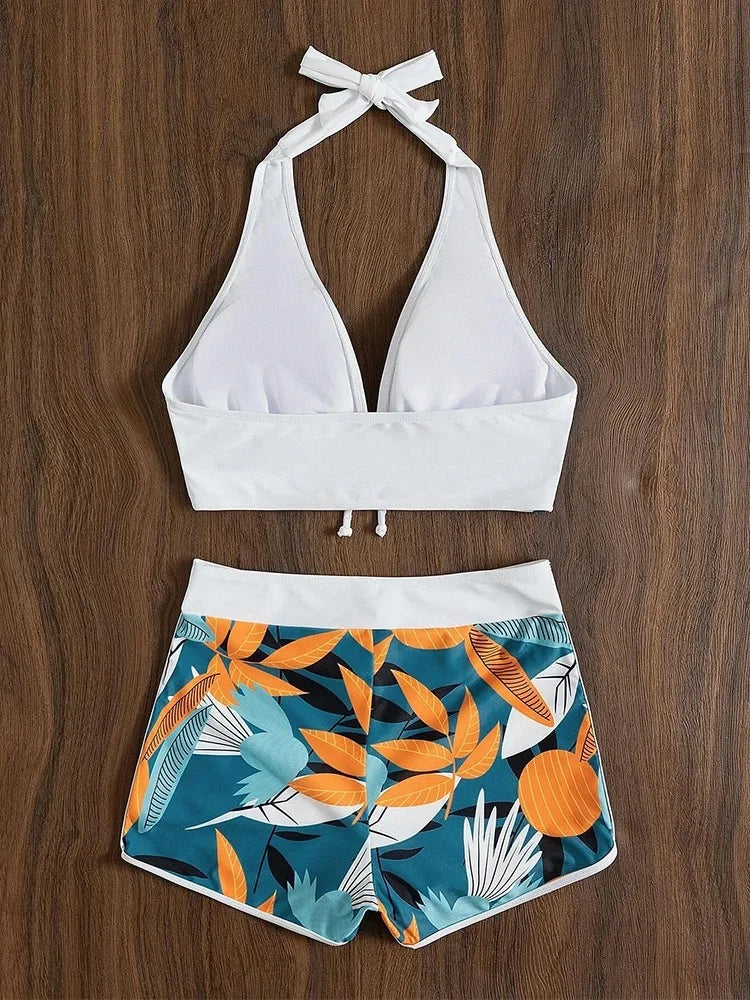Bikini Femme Taille Haute Coupe Conservatrice Élégante Ensemble 2 Pièces