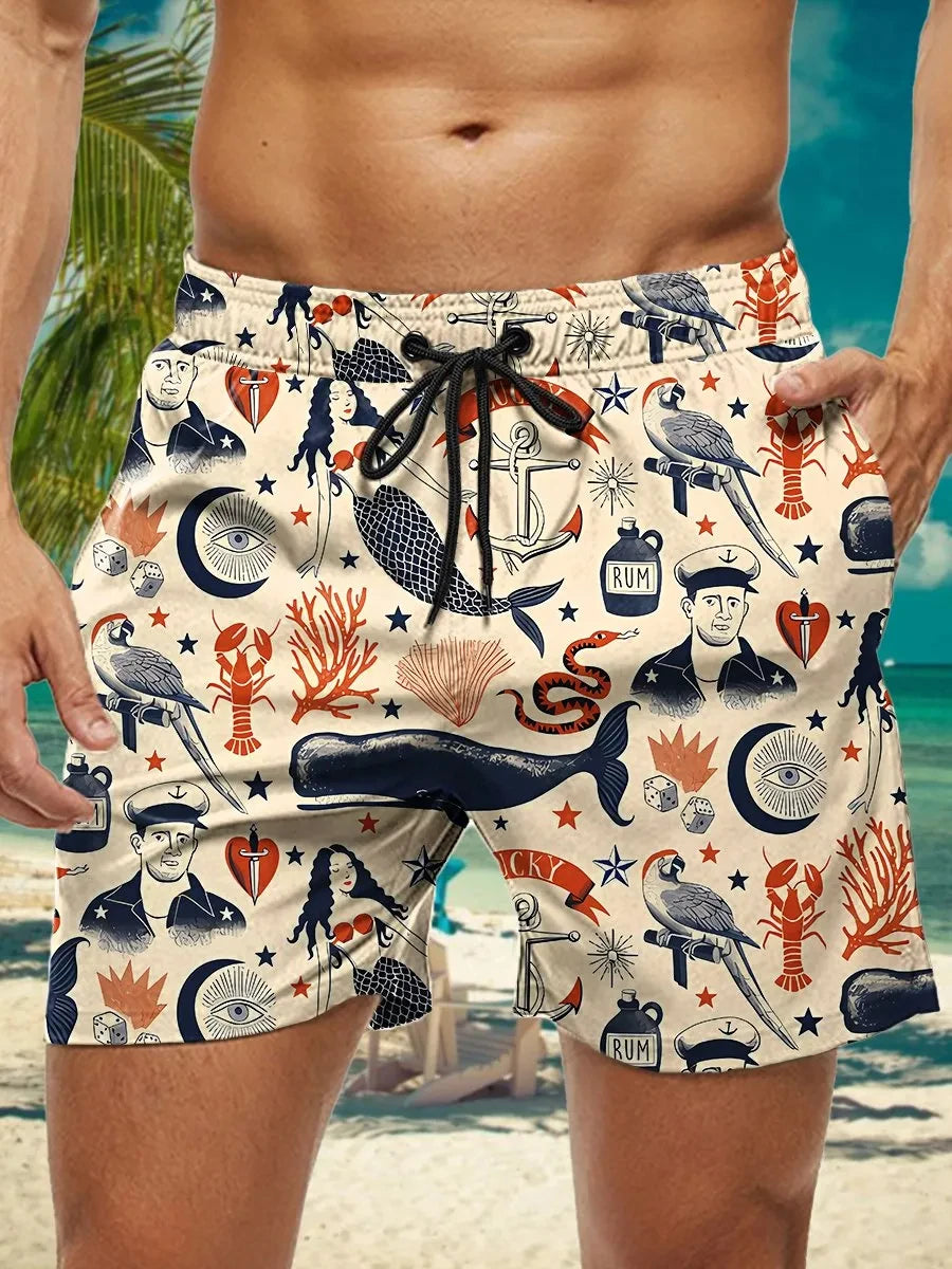 Short de Bain Homme Hawaïen Imprimé Floral 3D, Séchage Rapide, Boardshort Fashion .