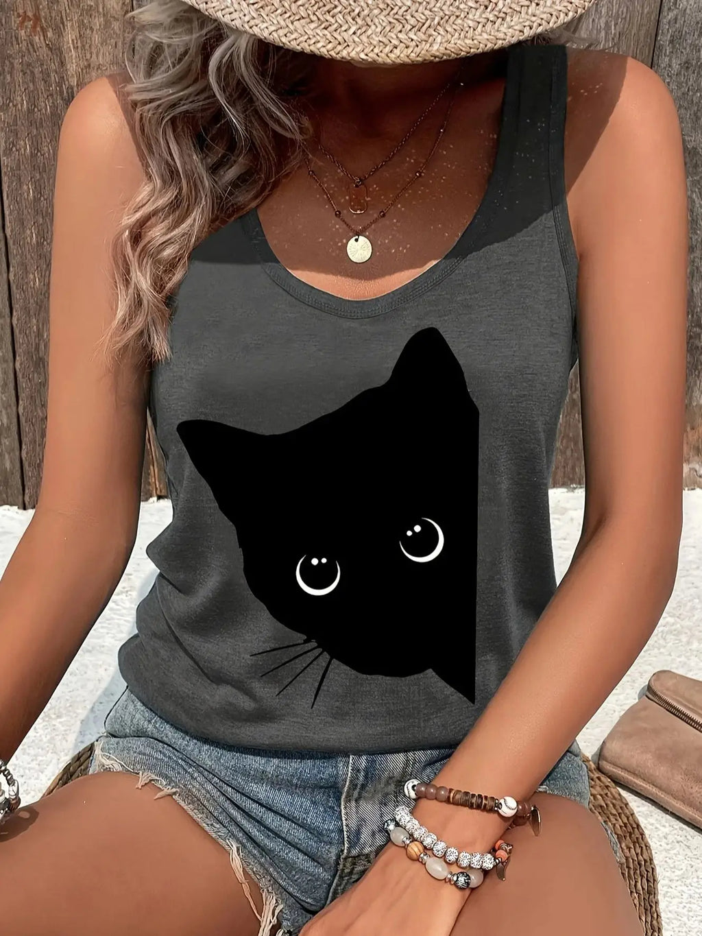 Débardeur Femme Imprimé Attrape-Rêves – Top en Maille Mesh, Coupe Ample, Confort Été