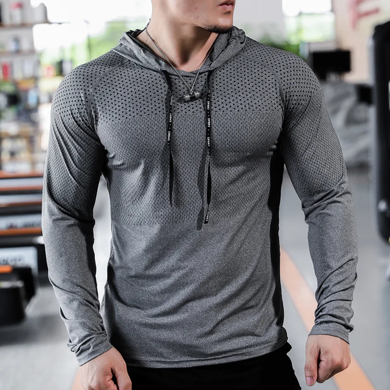 T-Shirt de Sport Homme Manches Longues – Hoodie Fitness Léger, Running & Training, Sweatshirt Sportwear