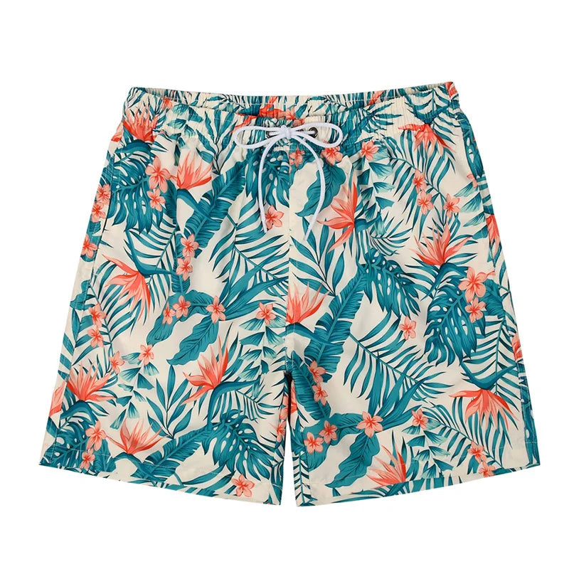 Short de Bain Homme Hawaïen – Imprimé 3D Flamants Roses & Tropical .
