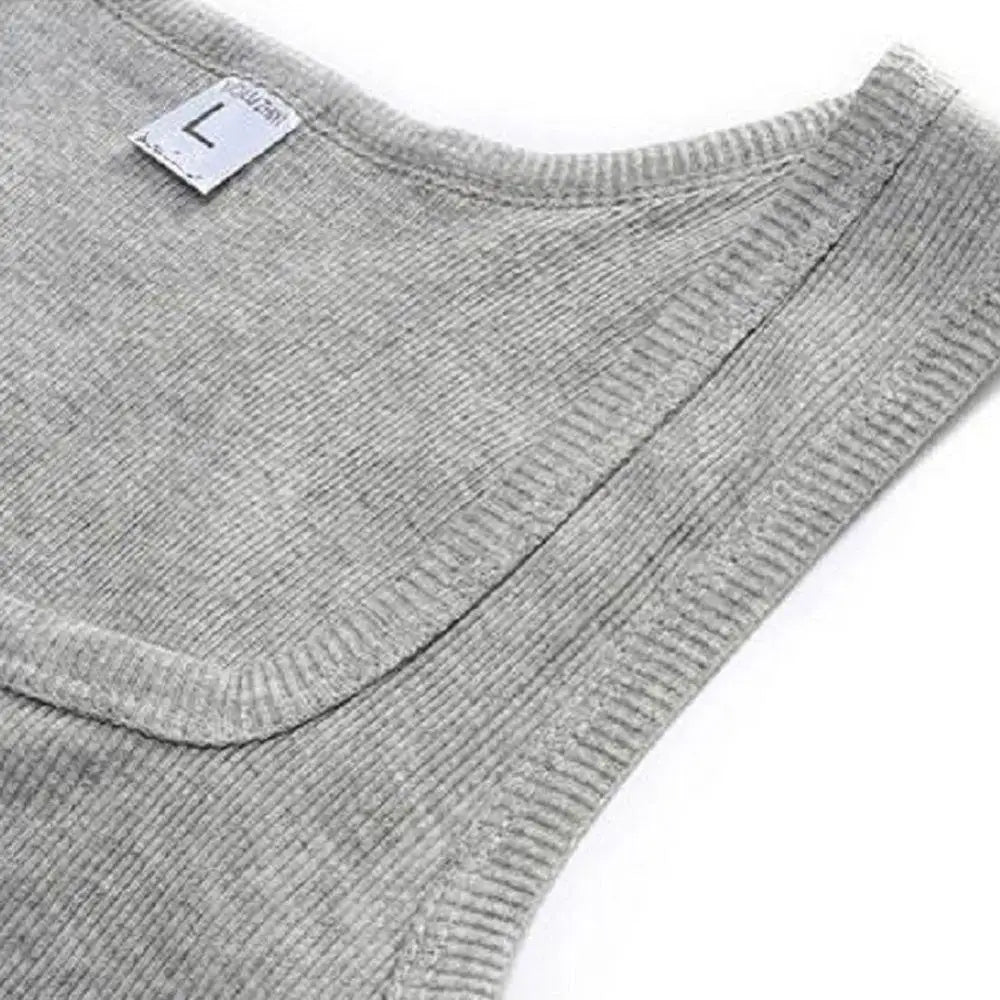 Haut sans manches gris en coton côtelé, léger et confortable pour l’été, unisexe