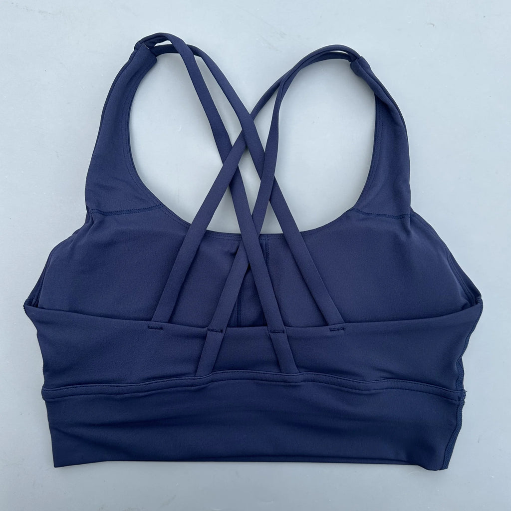 Solid Color Soft Cross Back Women Fitness Bra Tights Yoga Vest High Strength Shockproof Gym Sports Top Push Up With Chest Pad