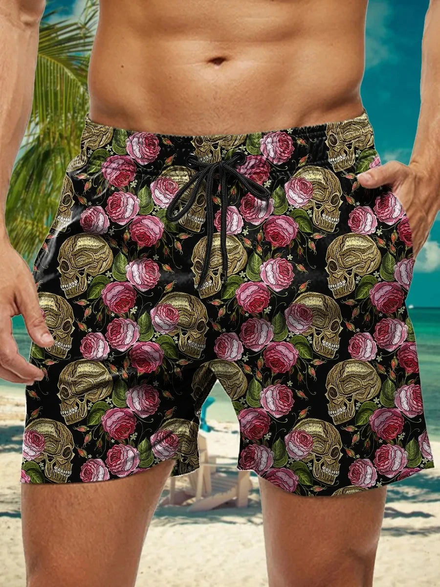 Short de Bain Homme Hawaïen Imprimé Floral 3D, Séchage Rapide, Boardshort Fashion .