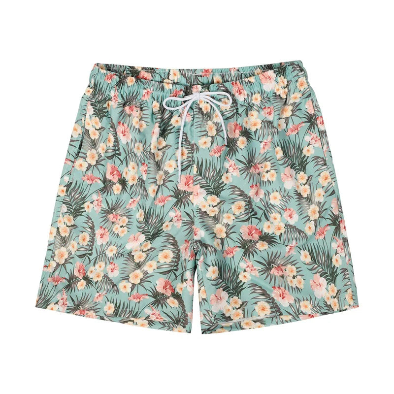 Short de Bain Homme Hawaïen – Imprimé 3D Flamants Roses & Tropical .