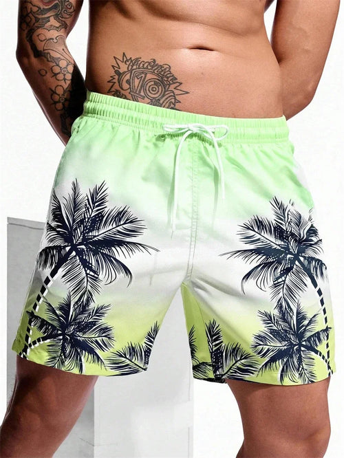 Boardshort Homme Vintage Imprimé 3D Palmiers Tropicaux, Short Hawaïen Respirant & Séchage Rapide.