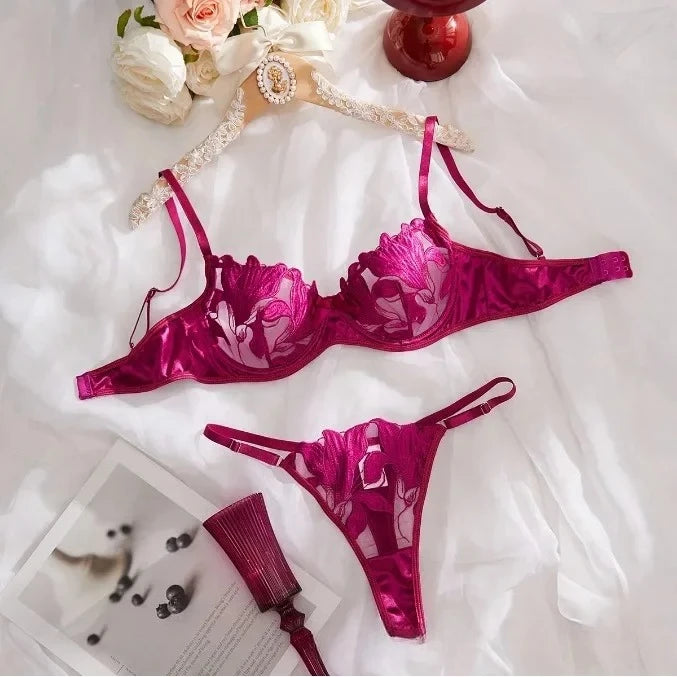 Tornova Lingerie sexy femme – Dentelle transparente, soutien-gorge push-up + culotte brodée, érotique et fin