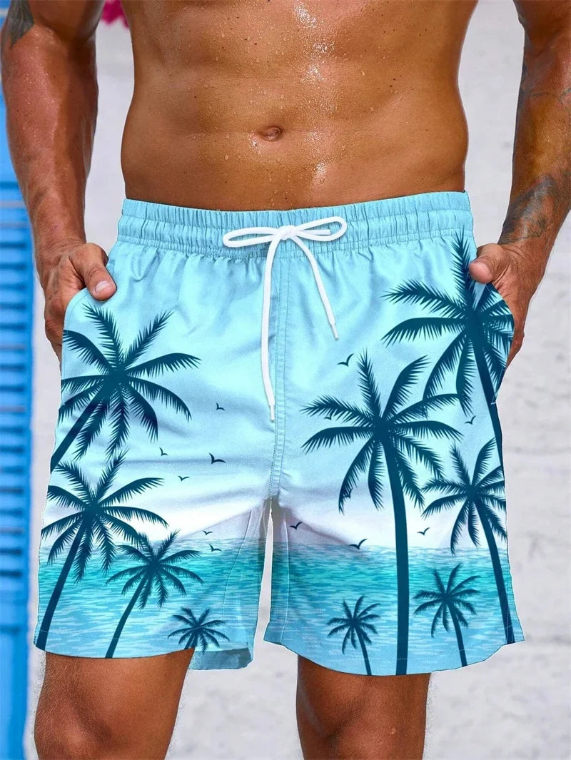 Boardshort Homme Vintage Imprimé 3D Palmiers Tropicaux, Short Hawaïen Respirant & Séchage Rapide.