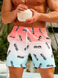 Short de Bain Homme Hawaïen Imprimé 3D Dégradé, Taille Élastique & Séchage Rapide, Style Summer Beach .