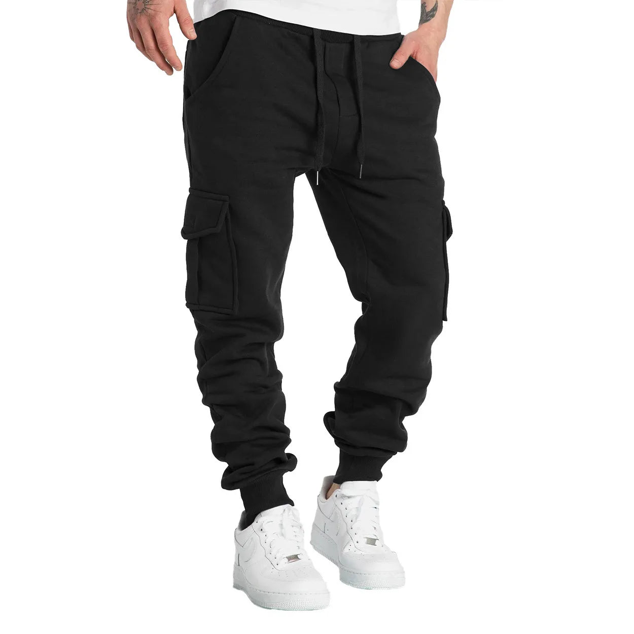 Jogging Homme Coupe Droite Oversize – Pantalon Long à Cordon, Multi-Poches, Sport & Streetwear