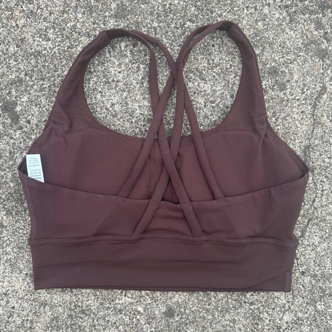 Solid Color Soft Cross Back Women Fitness Bra Tights Yoga Vest High Strength Shockproof Gym Sports Top Push Up With Chest Pad