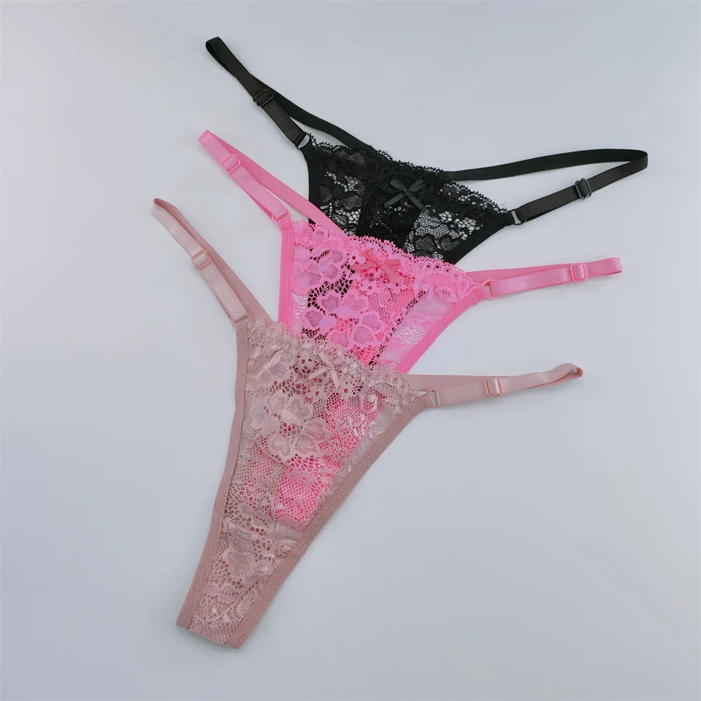 Lot de 3 strings femme dentelle – taille basse sexy, respirant & transparent, lingerie élégante