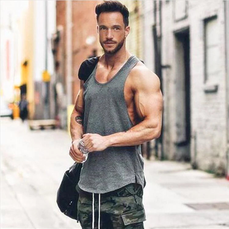 Débardeur Homme en Coton Fitness, Bodybuilding & Running, Couleur Unie