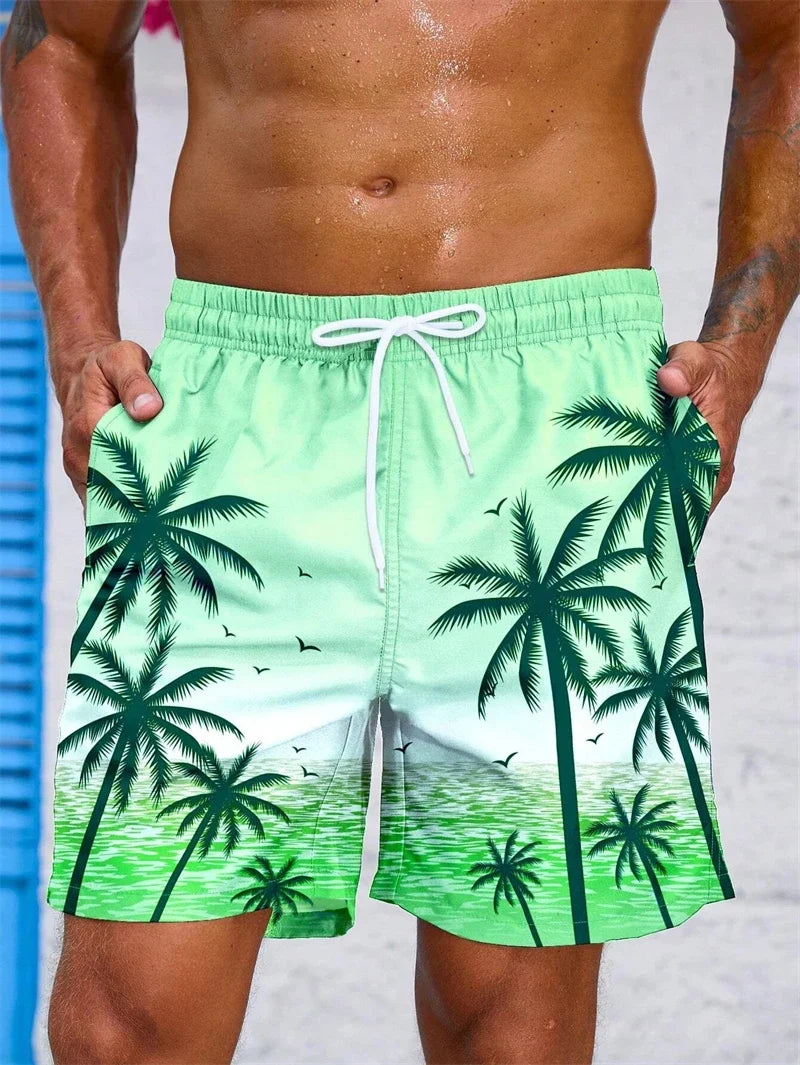 Boardshort Homme Vintage Imprimé 3D Palmiers Tropicaux, Short Hawaïen Respirant & Séchage Rapide.