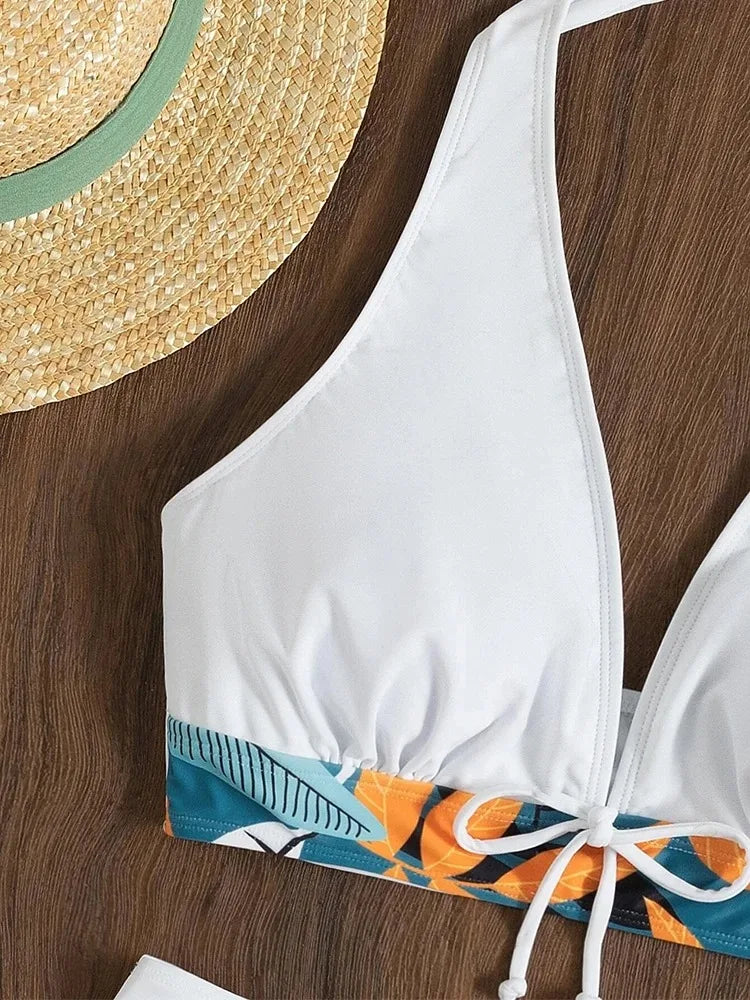 Bikini Femme Taille Haute Coupe Conservatrice Élégante Ensemble 2 Pièces