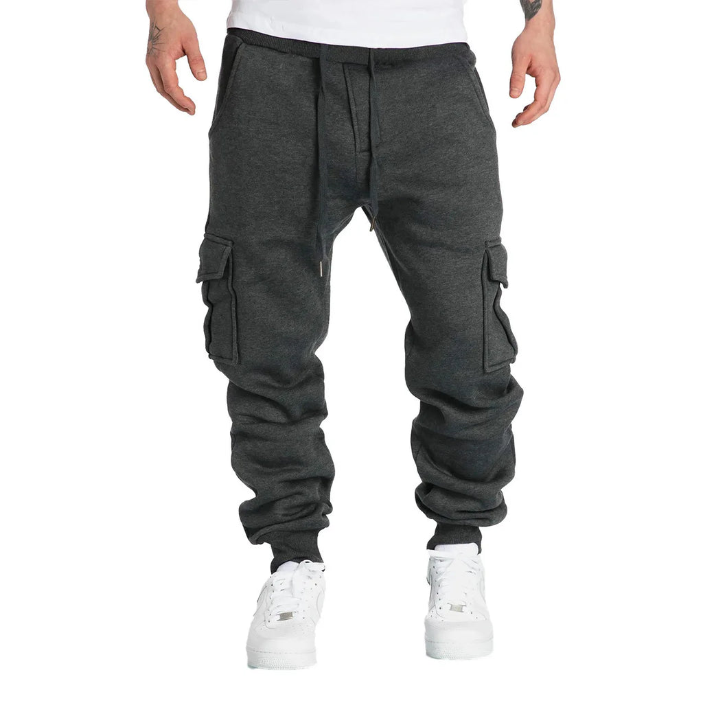 Jogging Homme Coupe Droite Oversize – Pantalon Long à Cordon, Multi-Poches, Sport & Streetwear