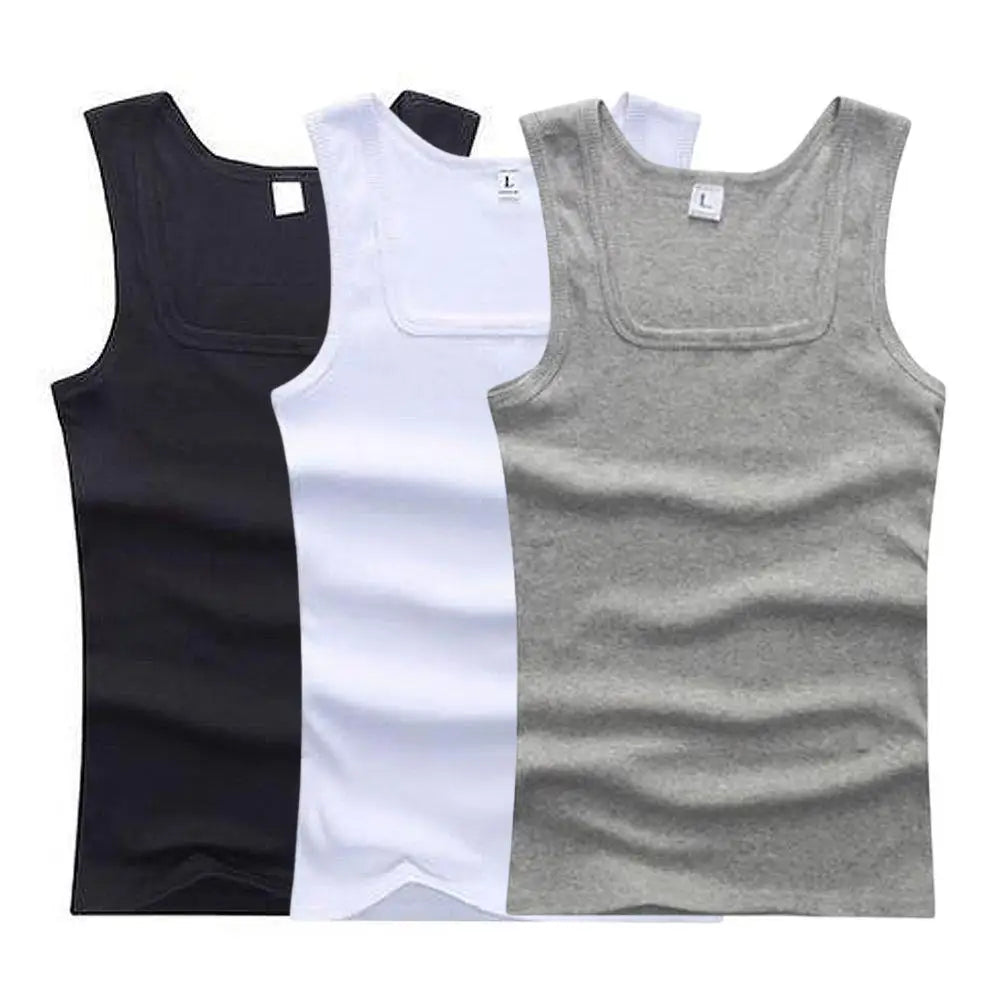 Lot de 3 t-shirts sans manches en coton unisexe noir, blanc et gris, été léger et respirant pour le sport.