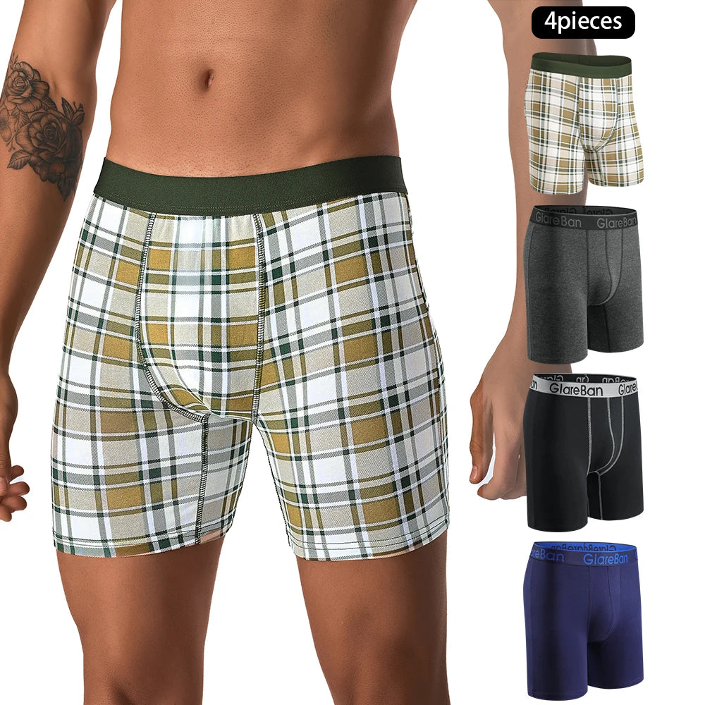 Lot de 4 boxers mi-longs homme – Coton respirant, confort quotidien.                   Confort, respirabilité et maintien optimal : les sous-vêtements essentiels pour l’homme moderne.