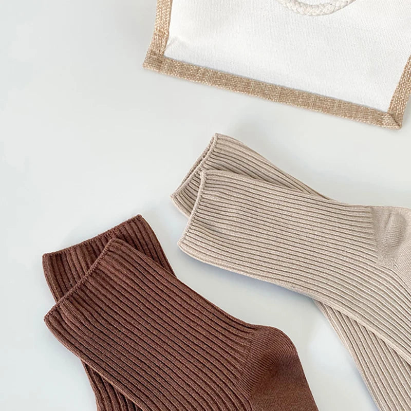 Lot de 5 paires de chaussettes femme – Couleur unie, longueur moyenne, style casual automne