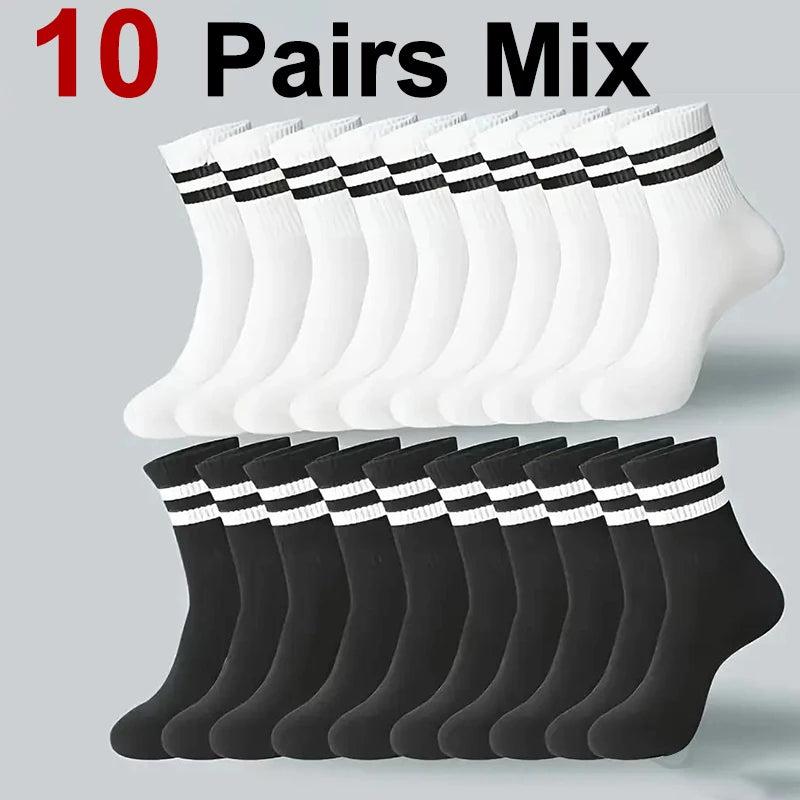 Chaussettes unisexes à rayures – 6/10/20 paires – respirantes, anti-odeurs, coton doux – Printemps & automne