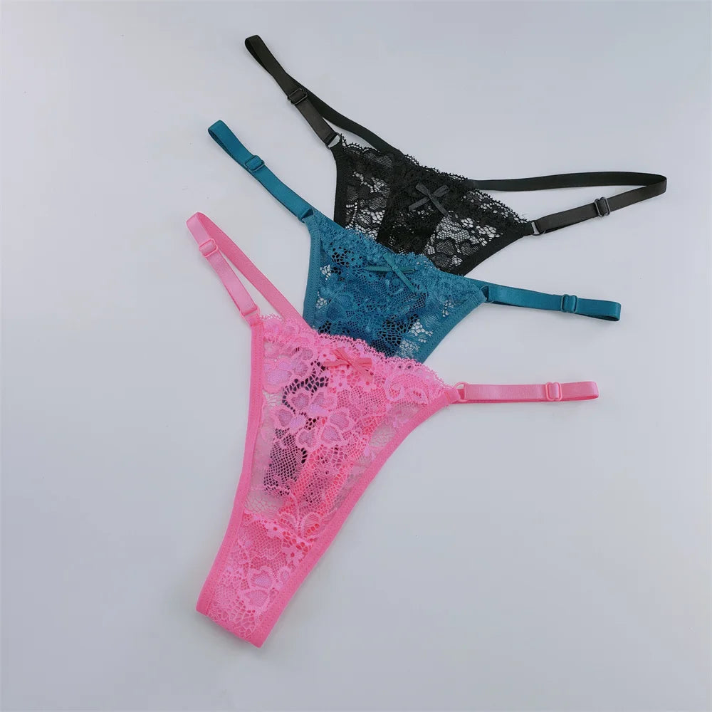 Lot de 3 strings femme dentelle – taille basse sexy, respirant & transparent, lingerie élégante