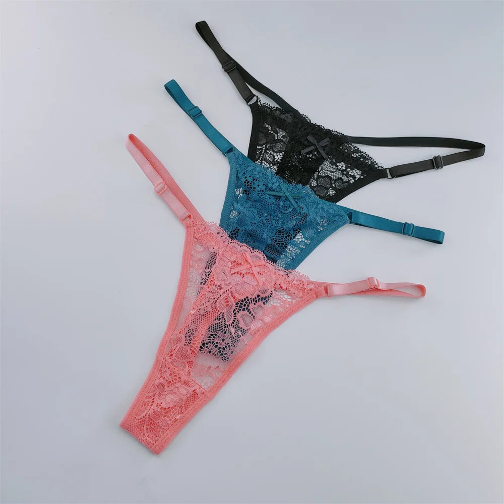 Lot de 3 strings femme dentelle – taille basse sexy, respirant & transparent, lingerie élégante