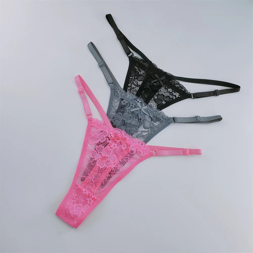 Lot de 3 strings femme dentelle – taille basse sexy, respirant & transparent, lingerie élégante