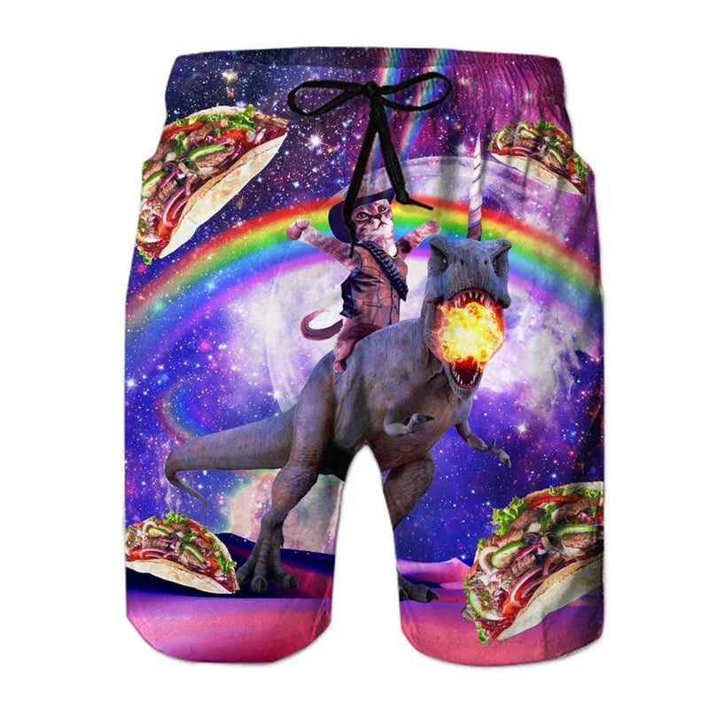 Boardshort Homme Vintage Imprimé 3D Palmiers Tropicaux, Short Hawaïen Respirant & Séchage Rapide.