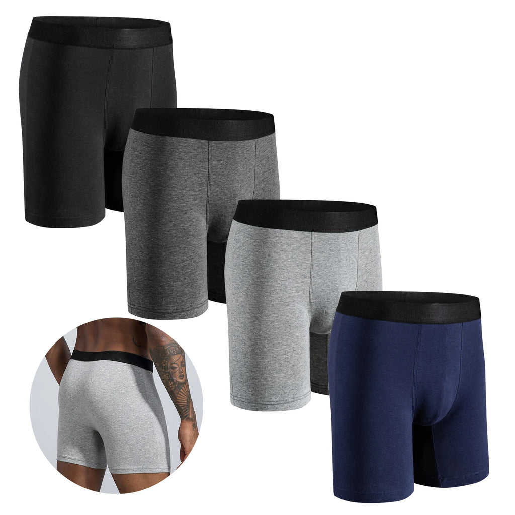 Lot de 4 boxers mi-longs homme – Coton respirant, confort quotidien.                   Confort, respirabilité et maintien optimal : les sous-vêtements essentiels pour l’homme moderne.