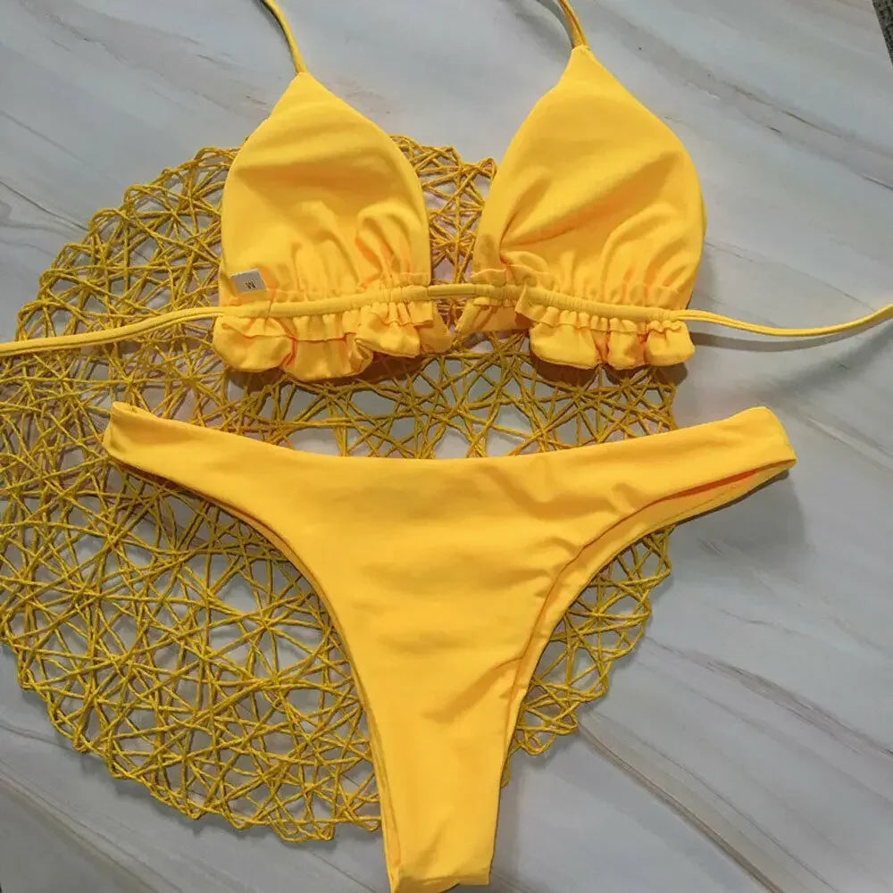 Bikini Brésilien Sexy   Ensemble 2 Pièces Push-Up, Haut Bandage & Bas String, Beachwear