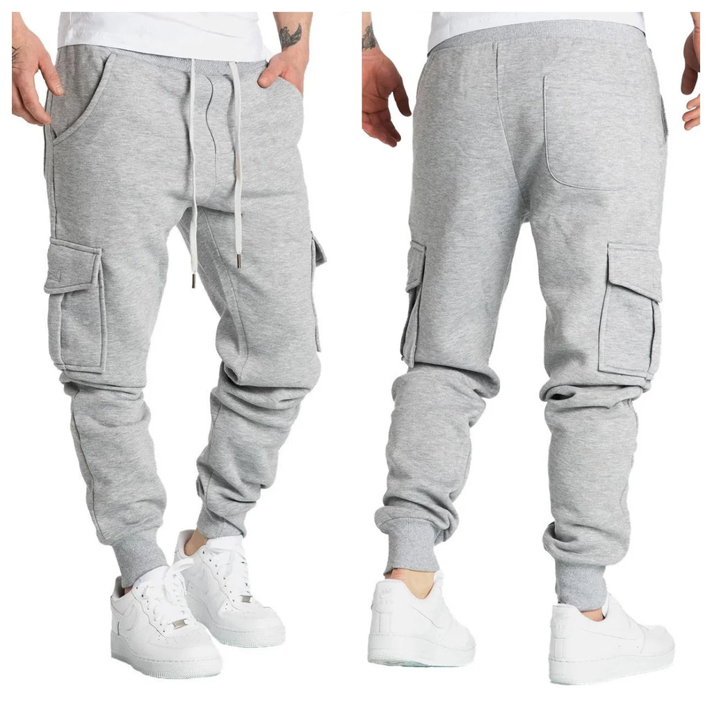 Jogging Homme Coupe Droite Oversize – Pantalon Long à Cordon, Multi-Poches, Sport & Streetwear