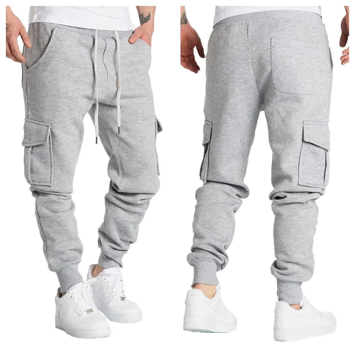 Jogging Homme Coupe Droite Oversize – Pantalon Long à Cordon, Multi-Poches, Sport & Streetwear