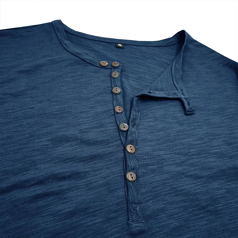 T-shirt homme manches courtes – Col Henley à boutons – Haut été casual, mode & confortable – Style outdoor