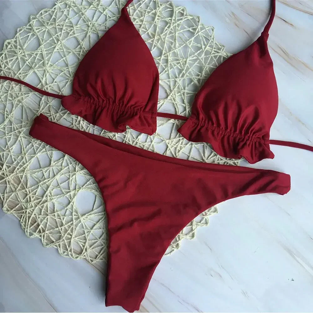 Bikini Brésilien Sexy   Ensemble 2 Pièces Push-Up, Haut Bandage & Bas String, Beachwear