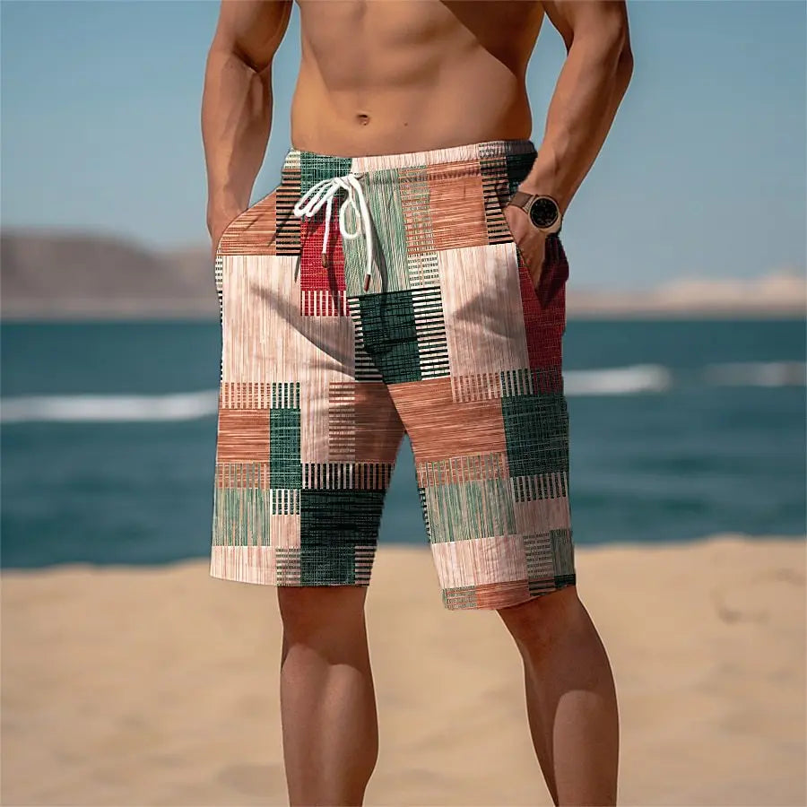 Boardshort Homme Vintage Imprimé 3D Palmiers Tropicaux, Short Hawaïen Respirant & Séchage Rapide.