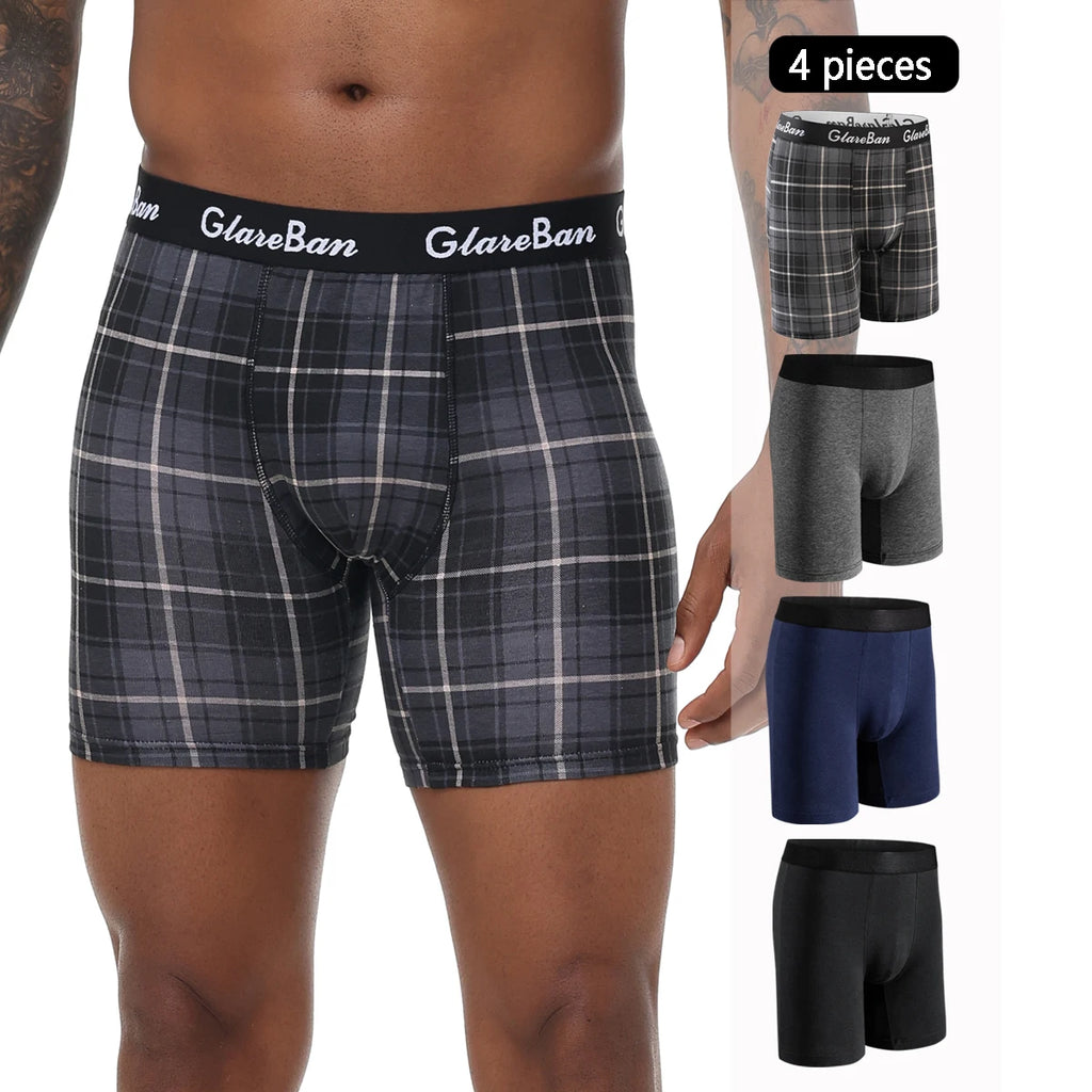 Lot de 4 boxers mi-longs homme – Coton respirant, confort quotidien.                   Confort, respirabilité et maintien optimal : les sous-vêtements essentiels pour l’homme moderne.