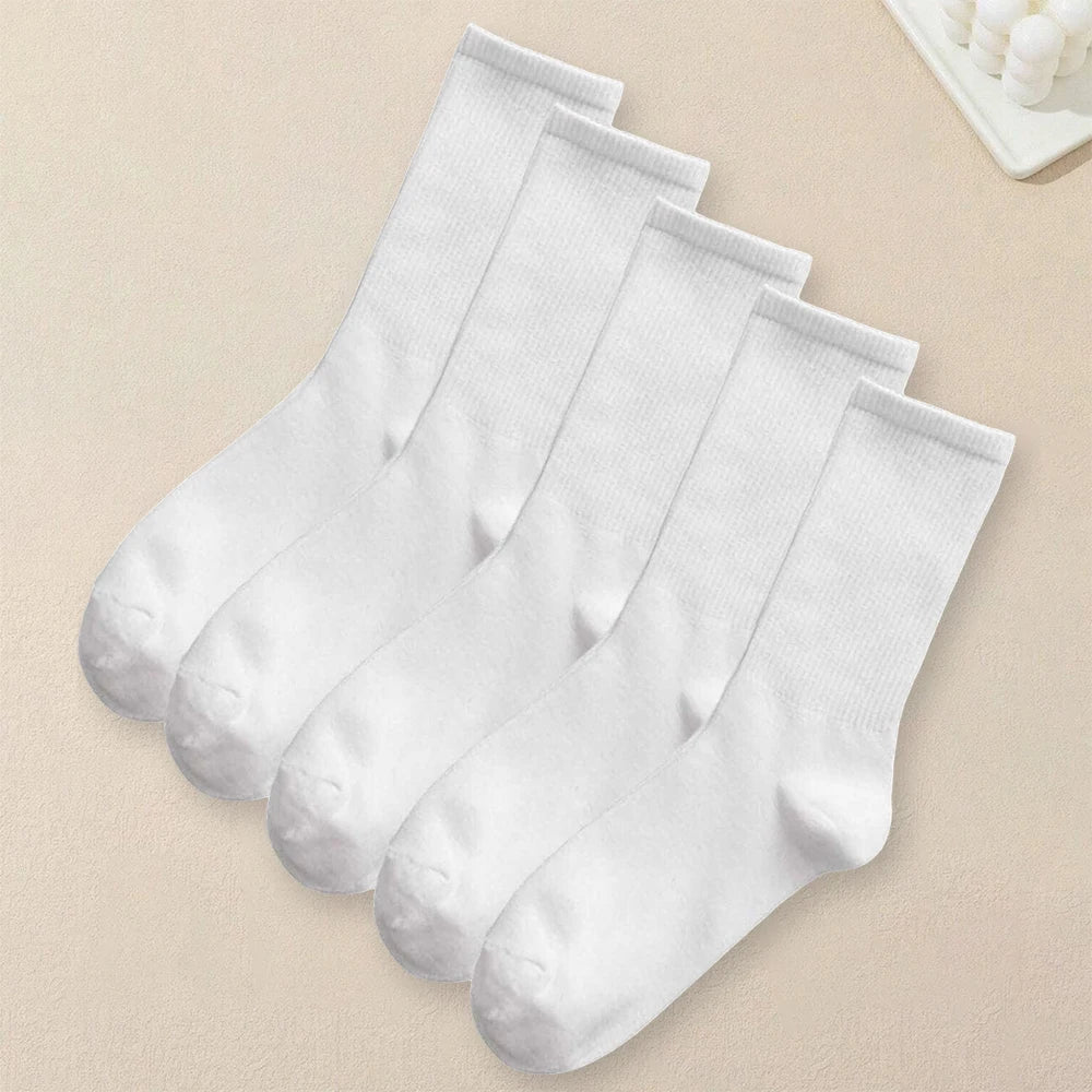 Lot de 5 paires de chaussettes femme – Couleur unie, confortables, respirantes et antibactériennes