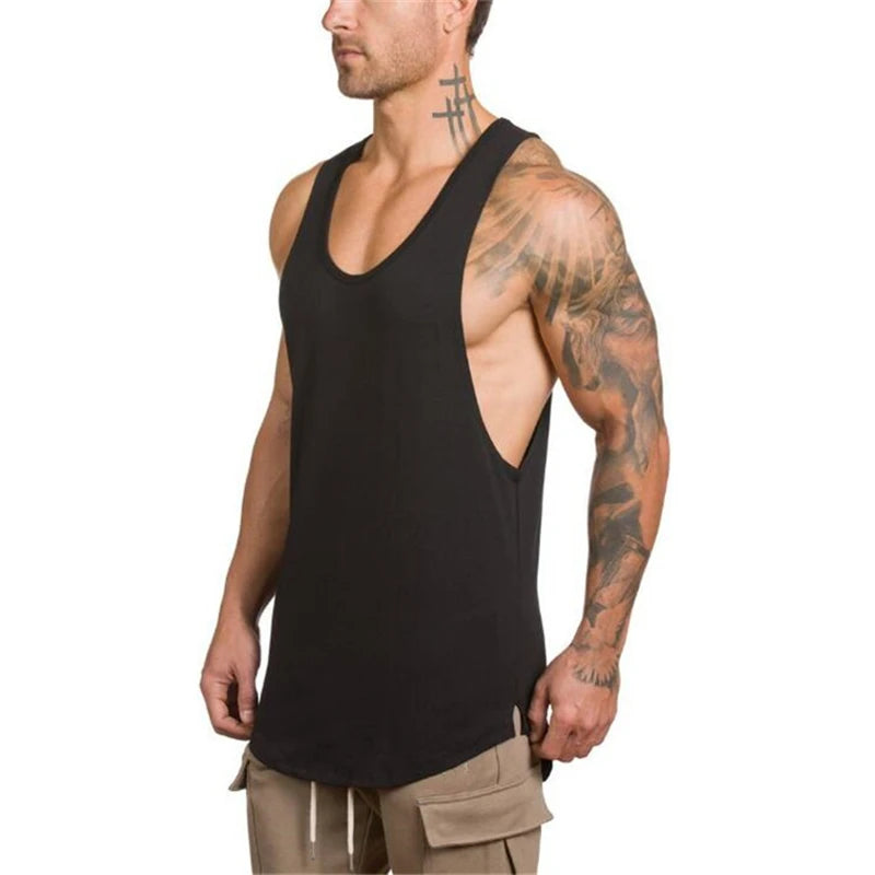 Débardeur Homme en Coton Fitness, Bodybuilding & Running, Couleur Unie