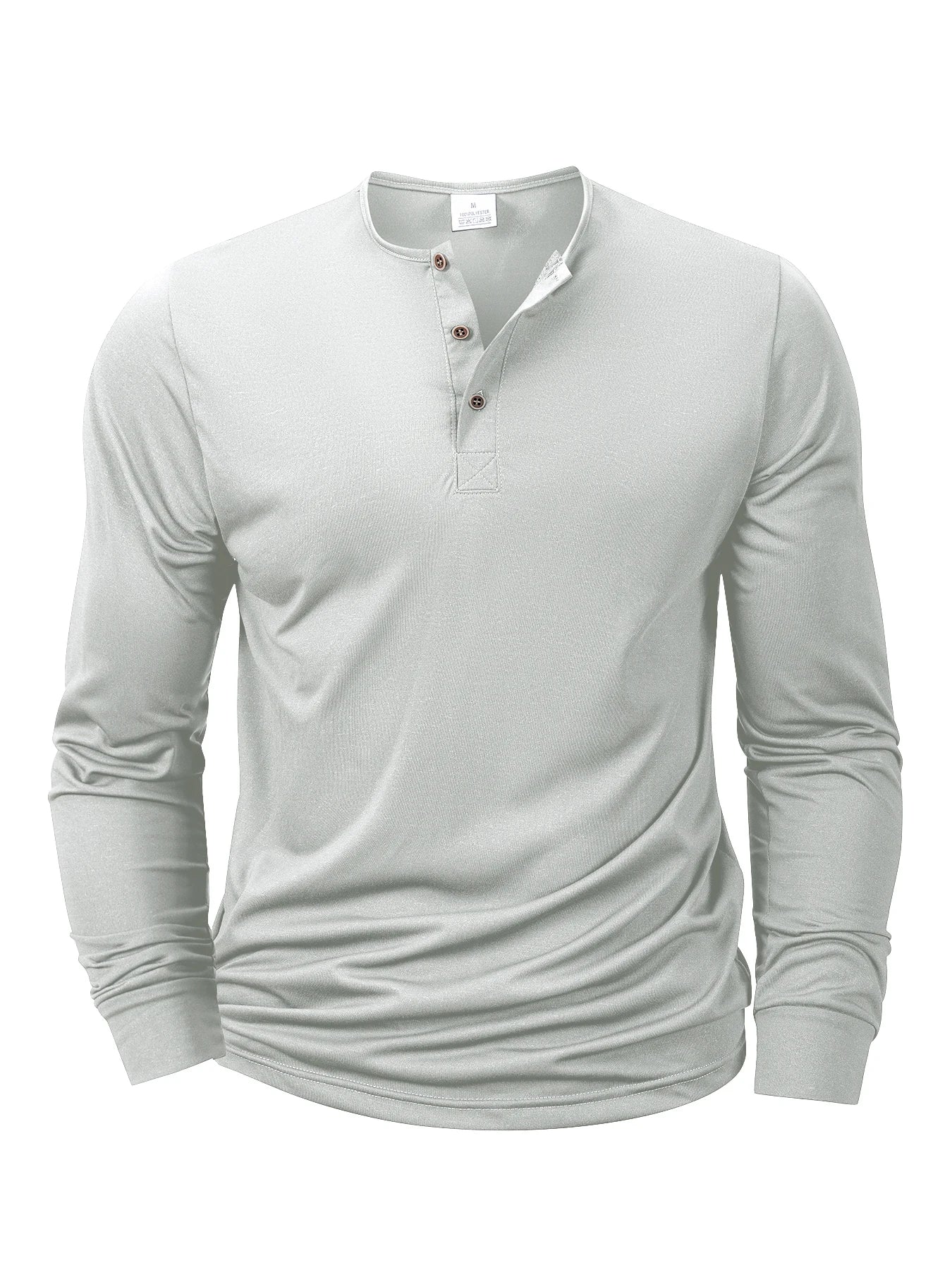 T-shirt homme manches longues Slim Fit – Col Henley à boutons – Haut casual confortable, ample & extensible