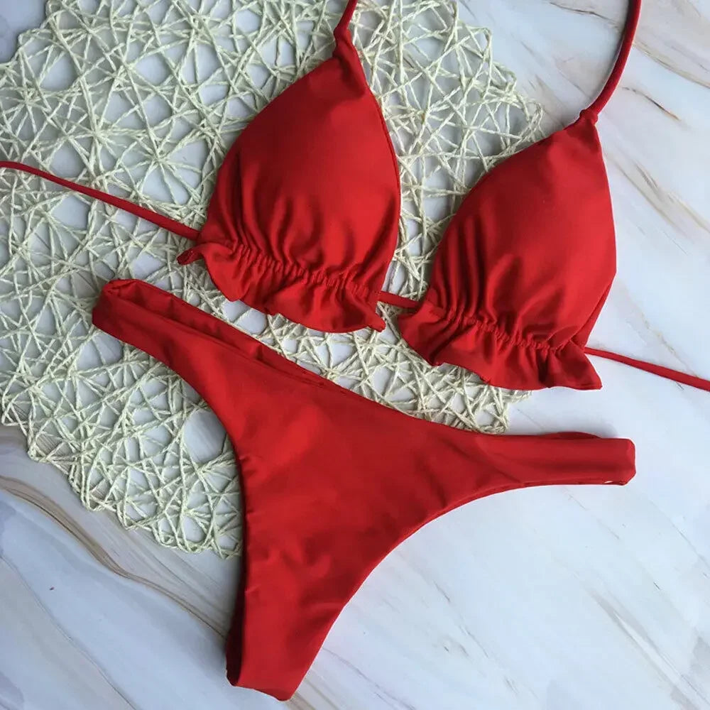 Bikini Brésilien Sexy   Ensemble 2 Pièces Push-Up, Haut Bandage & Bas String, Beachwear