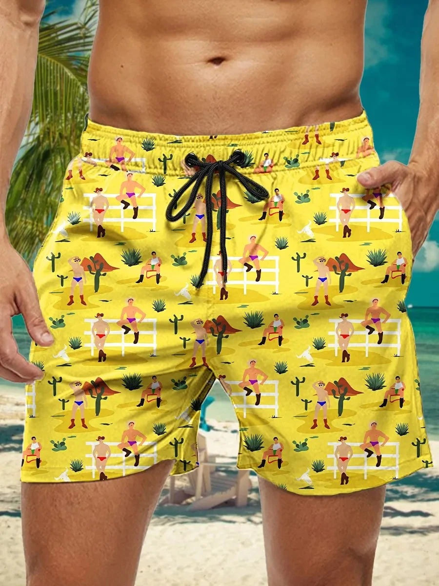 Short de Bain Homme Hawaïen Imprimé Floral 3D, Séchage Rapide, Boardshort Fashion .