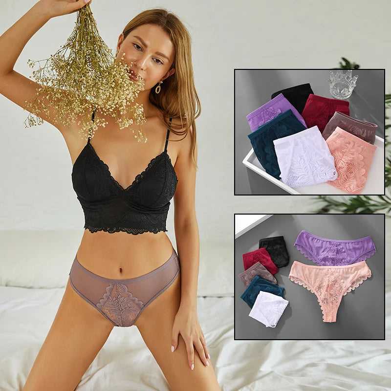 String femme en dentelle – Lingerie intime respirante couleur unie