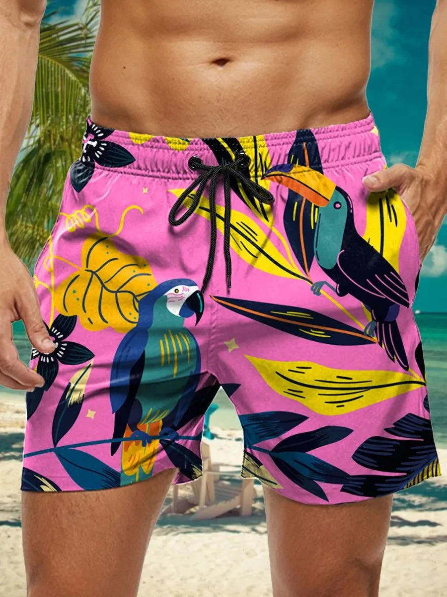 Short de Bain Homme Hawaïen Imprimé Floral 3D, Séchage Rapide, Boardshort Fashion .