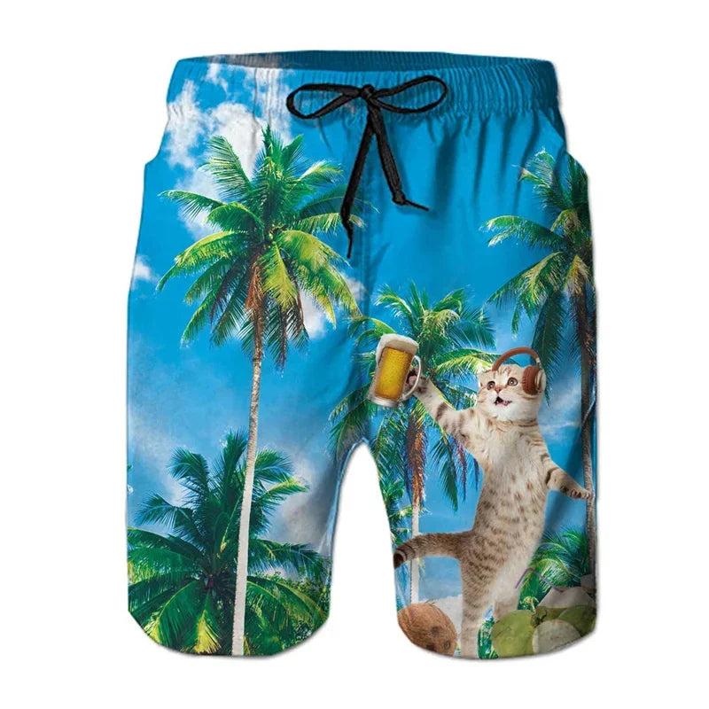 Boardshort Homme Vintage Imprimé 3D Palmiers Tropicaux, Short Hawaïen Respirant & Séchage Rapide.