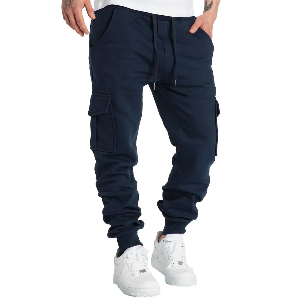 Jogging Homme Coupe Droite Oversize – Pantalon Long à Cordon, Multi-Poches, Sport & Streetwear