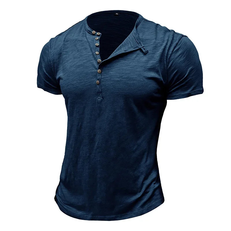 T-shirt homme manches courtes – Col Henley à boutons – Haut été casual, mode & confortable – Style outdoor