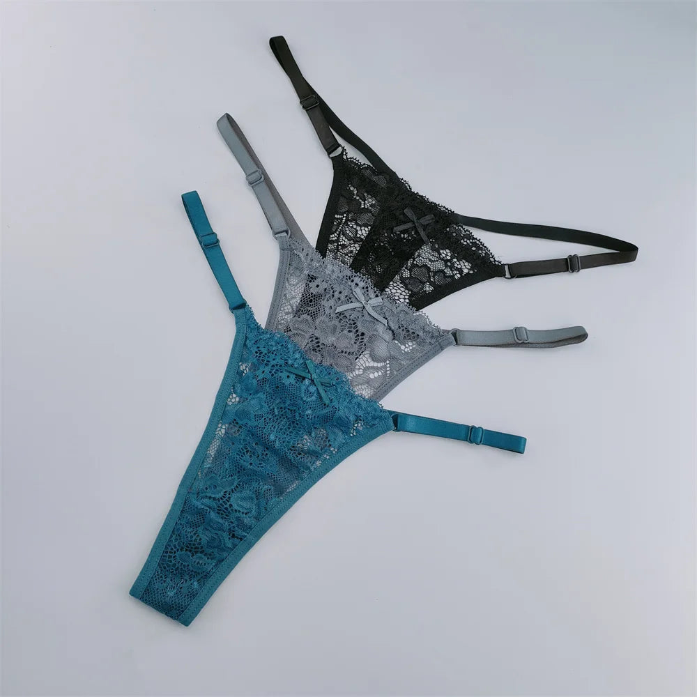 Lot de 3 strings femme dentelle – taille basse sexy, respirant & transparent, lingerie élégante